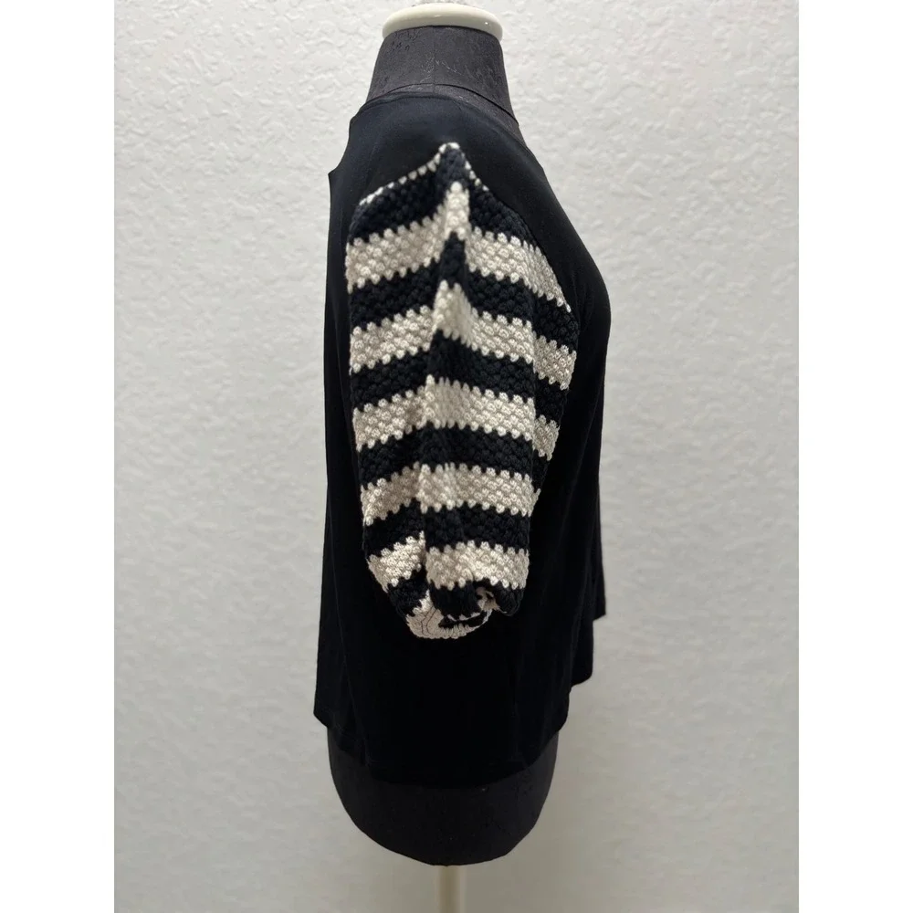 Marfinno Black Crochet Stripe Puff Sleeve Top Viscose Blend Size M - Picture 3 of 7